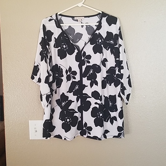 Tops - White shirt with black flowers. Name brand unknown